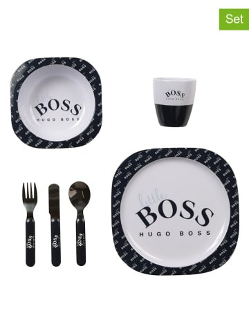Hugo Boss Kids 6-częściowy zestaw do nauki jedzenia w kolorze biało-czarnym