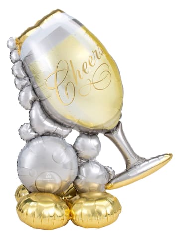 Amscan Folieballon "AirLoonz Parelwijn Glas Cake" goudkleurig/zilverkleurig - (H)104 cm