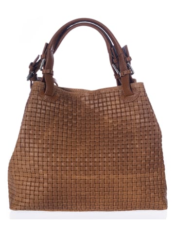 Mia Tomazzi Skórzany shopper bag "Fosdinovo" w kolorze brązowym - 37 x 45 x 15 cm