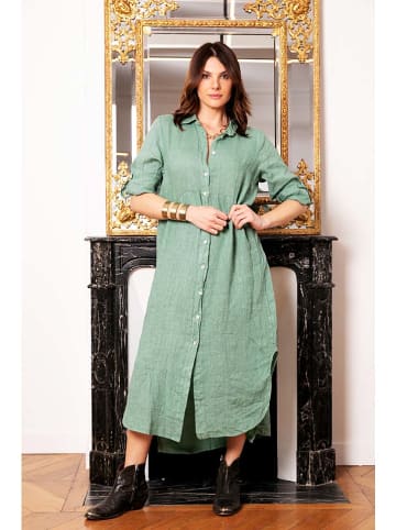 La Fabrique du Lin Lniana sukienka "Audrey" w kolorze zielonym