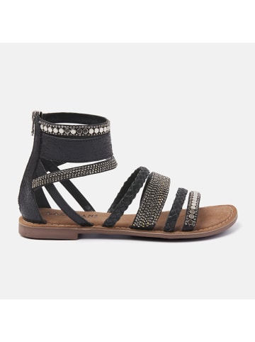 Lazamani Leren sandalen zwart/zilverkleurig