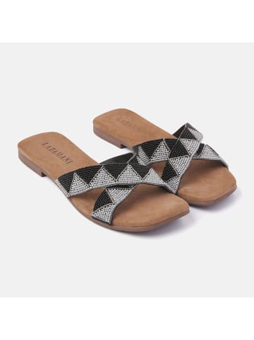 Lazamani Leren slippers zwart/wit