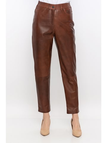 Basics & More Skórzane spodnie w kolorze brązowym