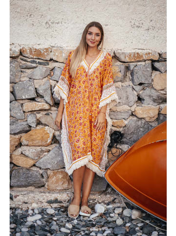 SIGRIS Moda Ponczo w kolorze kremowo-pomarańczowym ze wzorem