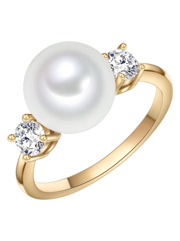 The Pacific Pearl Company Pozłacany pierścionek z perłą i cyrkoniami