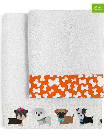Mr. Fox Ręczniki (2 szt.) "Pieski" w kolorze biało-pomarańczowo-brązowym