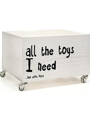 The Wild Hug Kist op wieltjes "All Toys I Need" wit/zwart - (B)50 x (H)24,5 x (D)35 cm
