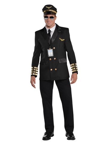 Amscan 4-delig kostuum "Piloot" zwart/goudkleurig