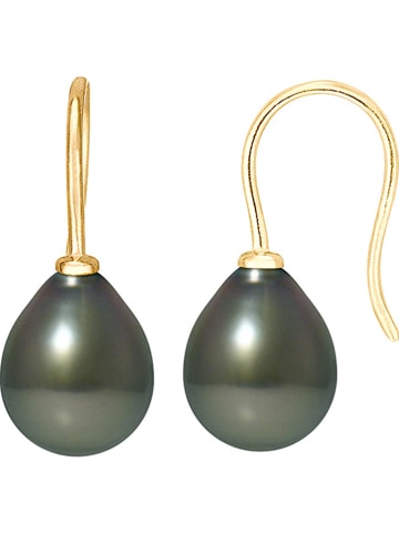 Pearline Złote kolczyki z perłami w kolorze tahiti