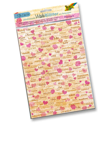 Folia PAPER Washiblätter "Herzen" in Bunt - 5 Blatt - DIN A4