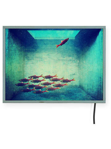 Little nice things Decoratieve ledafbeelding "Free Fish" turquoise - (B)40 x (H)30 cm