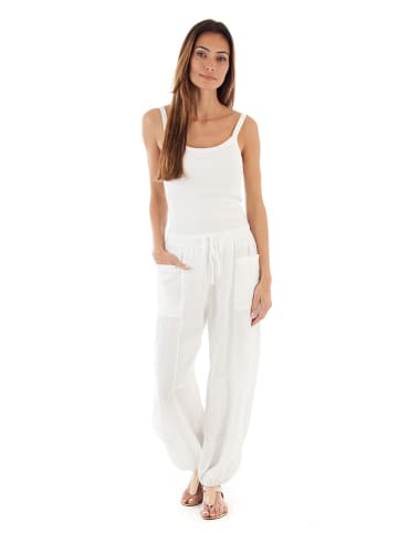 100% LIN Lniane spodnie w kolorze białym