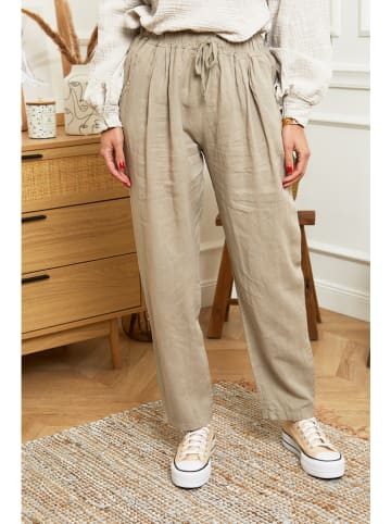 100% LIN Leinen-Hose in Taupe