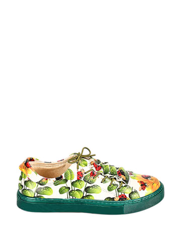 Streetfly Sneakersy w kolorze kremowo-zielonym ze wzorem