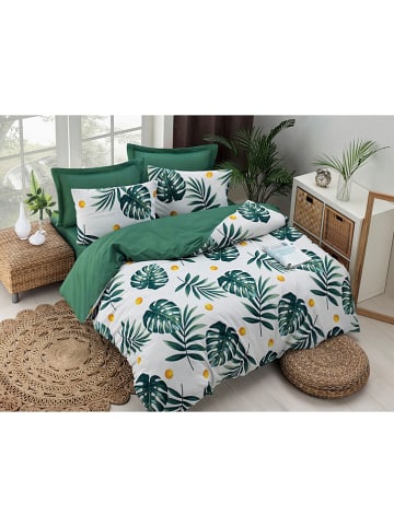 Colorful Cotton Beddengoedset "Monstera" wit/groen
