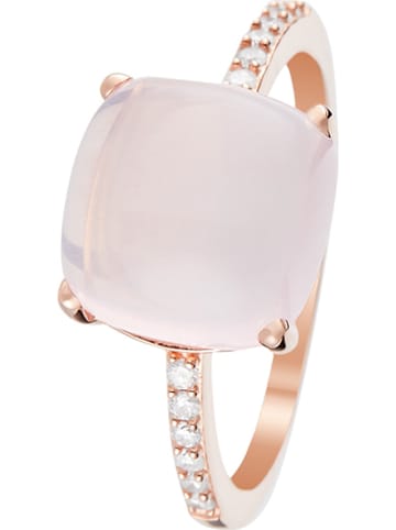 DIAMOND & CO Złoty pierścionek "Rose Dragée" z diamentami i różowym kwarcem