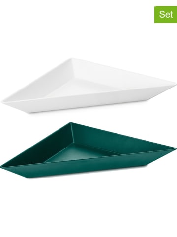 Koziol Miski (2 szt.) "Tangram" w kolorze białym i zielonym - 29 x 3,2 x 15 cm