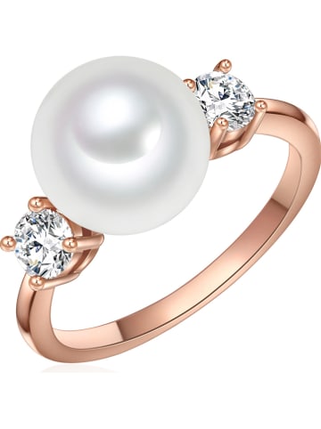 Perldesse Rosévergulde ring met parel en edelstenen