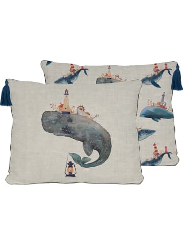 The Wild Hug Poszewka "Whale" w kolorze beżowo-niebieskim na poduszkę - 50 x 35 cm