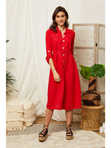 Lin Passion Lniana sukienka w kolorze czerwonym