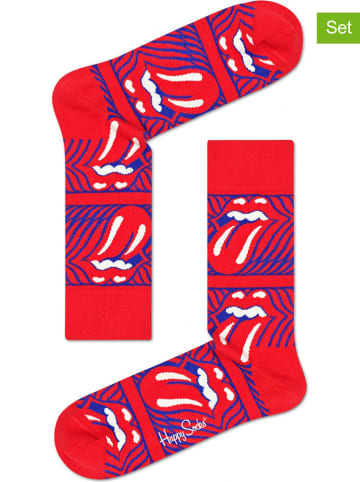 Happy Socks 2-delige set: sokken "Rolling Stones Stripes Me Up" rood/blauw