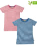 Frugi 2-delige set: shirts "Pointelle" lichtroze/blauw