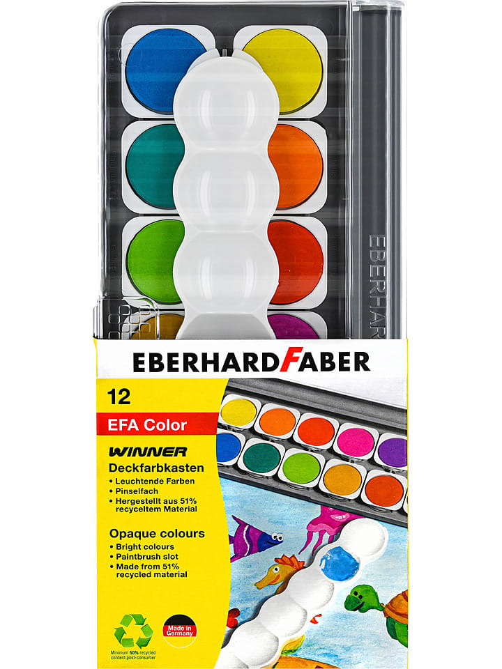 Deckfarbkasten "Winner" in Schwarz - 12 Farben