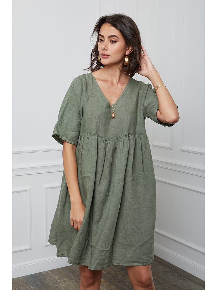 Lniana sukienka "Etsy" w kolorze khaki