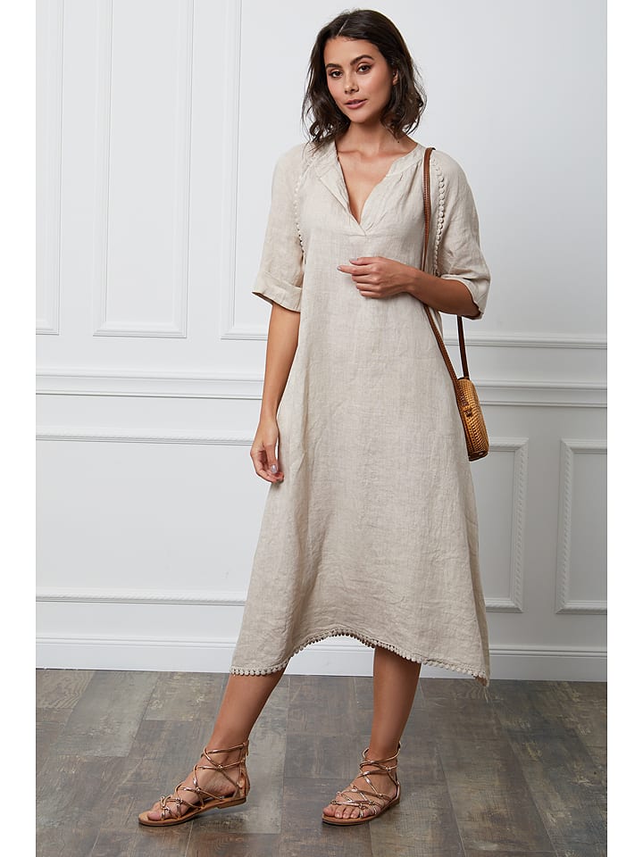 Leinen-Kleid "Granel" in Beige