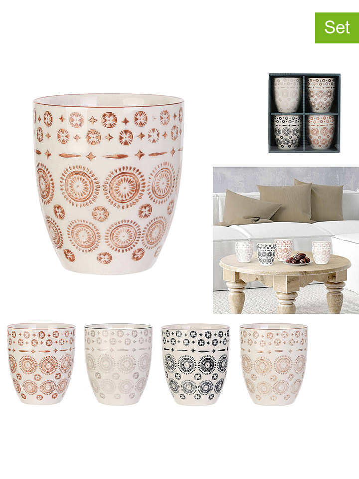 Kubki (4 szt.) "Mirage" w kolorze kremowym ze wzorem - 250 ml