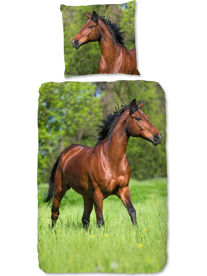 Beddengoedset "Running horse" groen/bruin