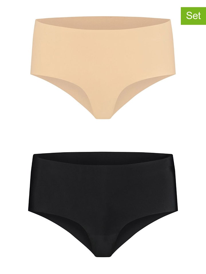 Figi high waist (2 pary) w kolorze beżowo-czarnym