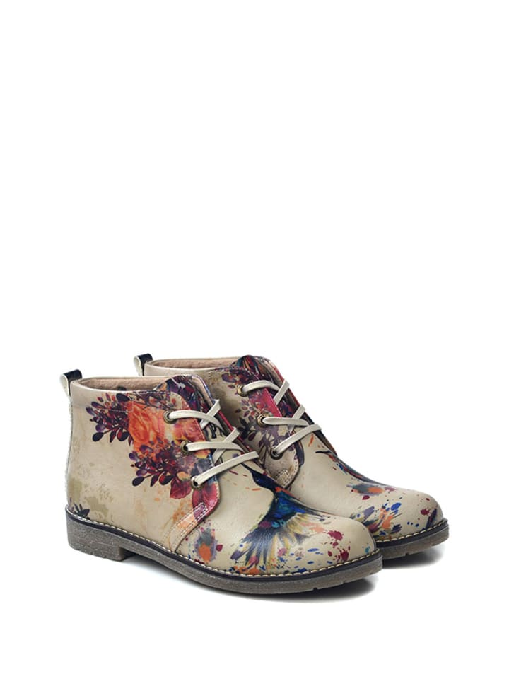 Schnürschuhe in Beige/ Bunt