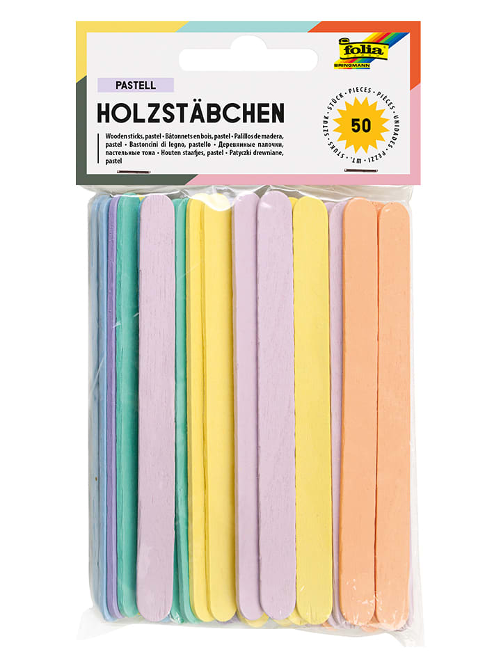Drewniane patyczki (50 szt.) "Pastels" w różnych kolorach