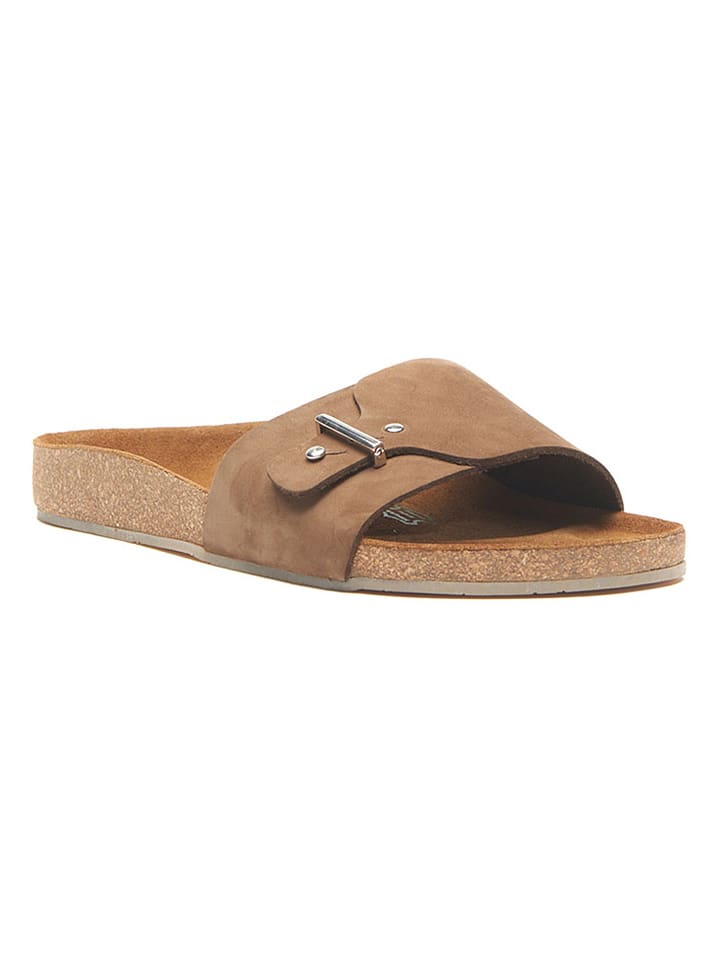 Leder-Pantoletten in Sand