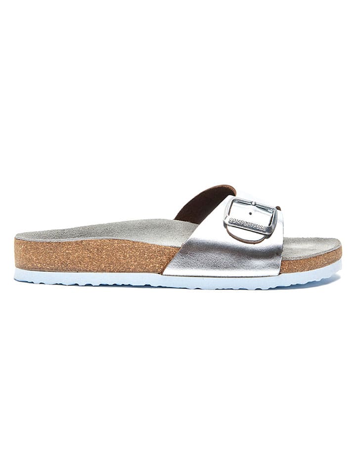 Leren slippers zilverkleurig