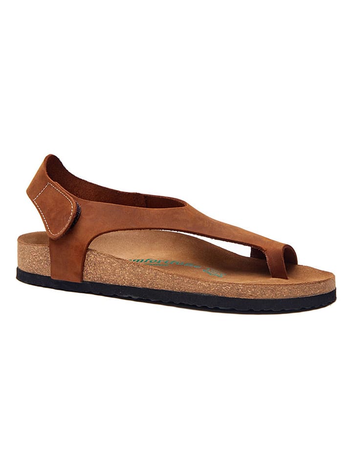 Leren teensandalen bruin