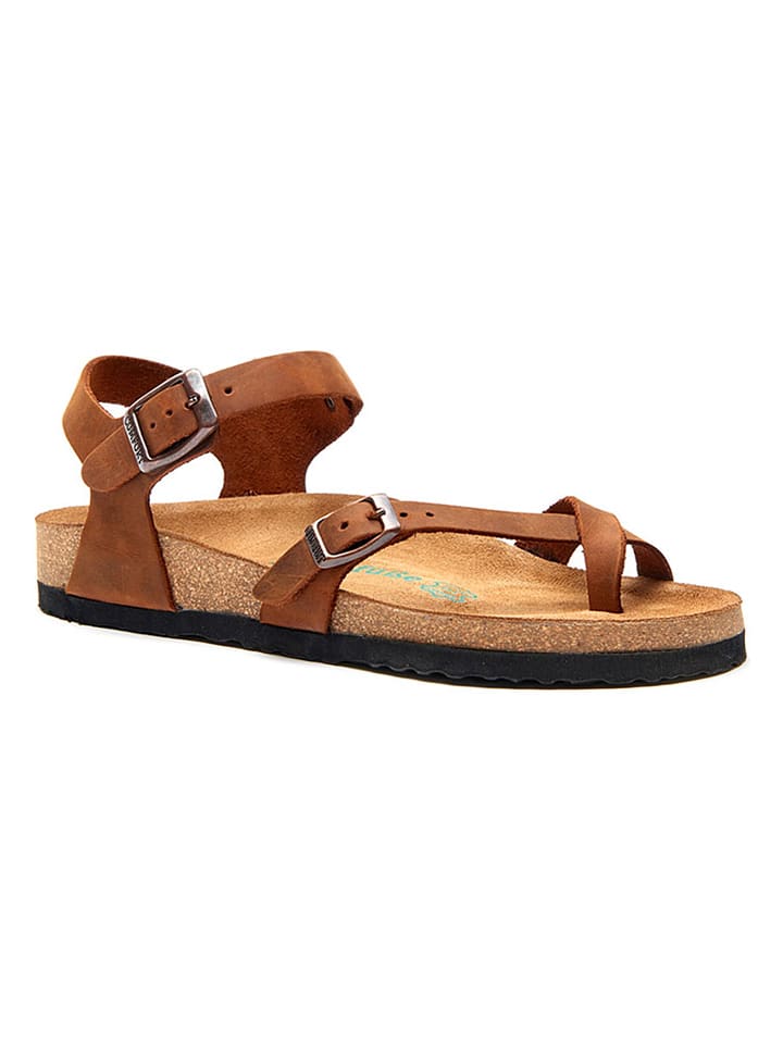 Leren teensandalen lichtbruin
