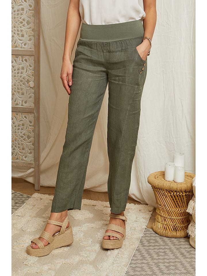 Leinen-Hose in Khaki