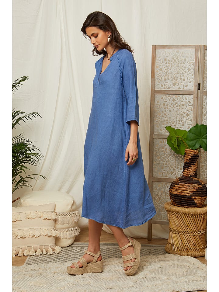 Lin Passion Linnen jurk blauw goedkoop kopen limango