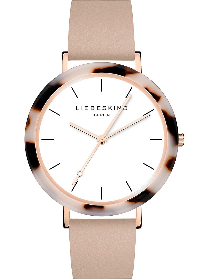 Kwartshorloge beige/roségoudkleurig/wit