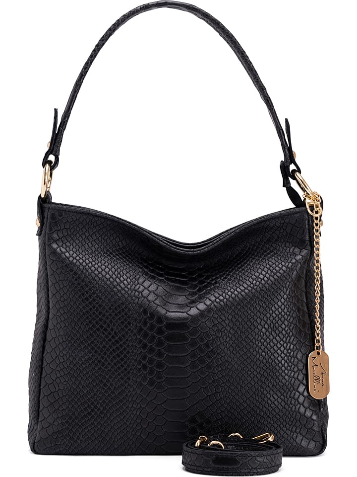 Leder-Schultertasche "Dania" in Schwarz - (B)29 x (H)24 x (T)8 cm