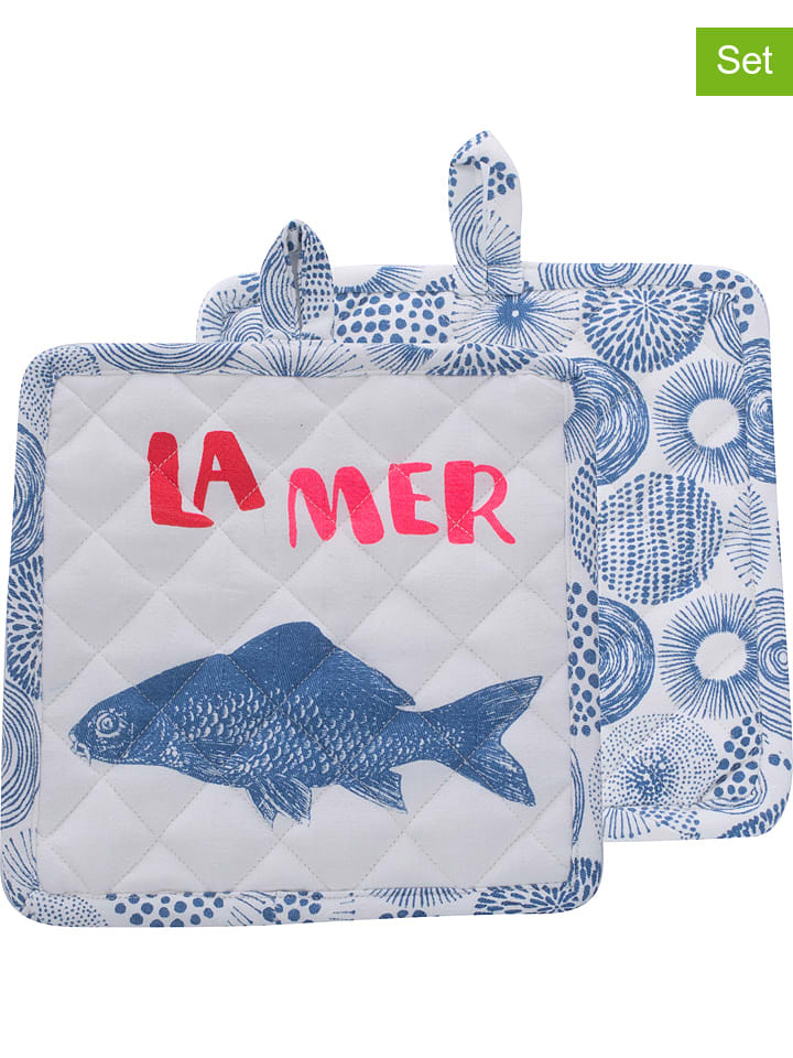 2er-Set: Topflappen "La Mer" in Blau - (L)20 x (B)20 cm