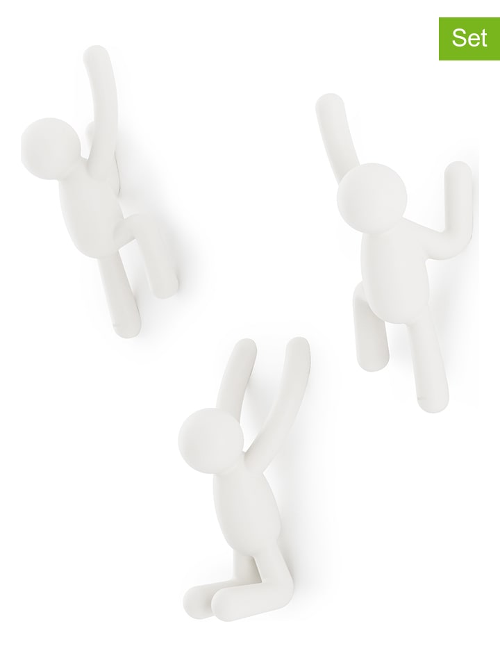 3er-Set: Wandhaken "Buddy" in Weiß - (B)8 x (H)18 x (T)7 cm