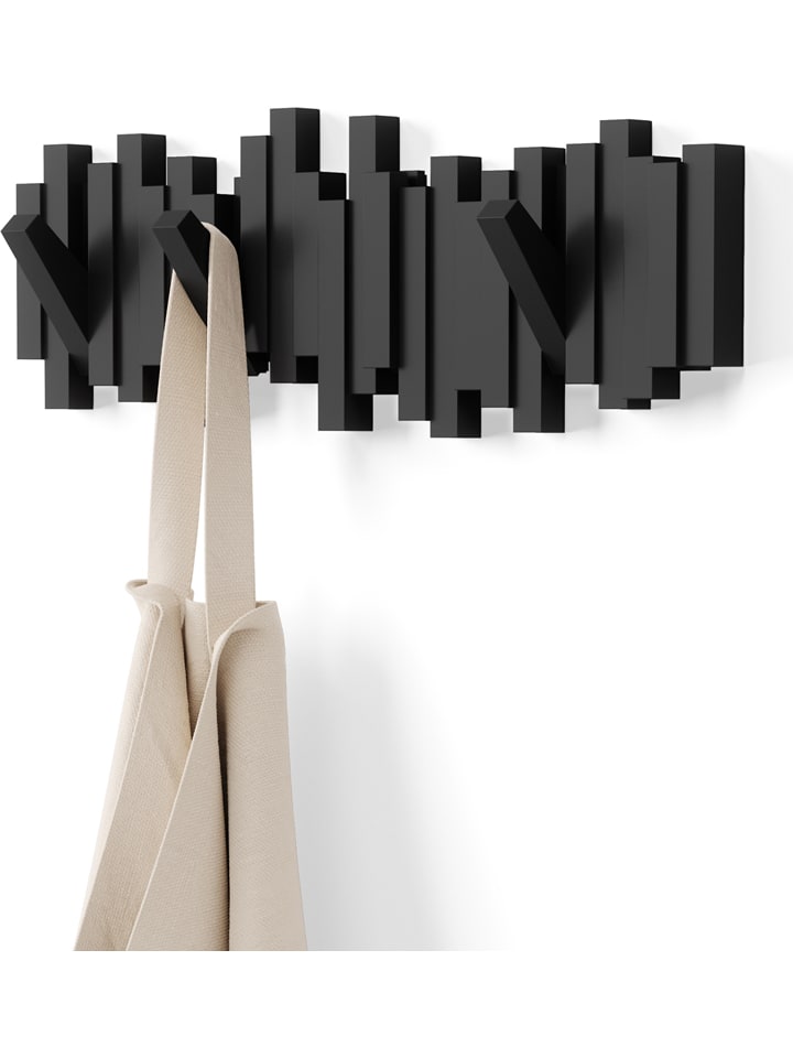Wandgarderobe "Sticks" in Schwarz - (B)49 x (H)18 x (T)3 cm