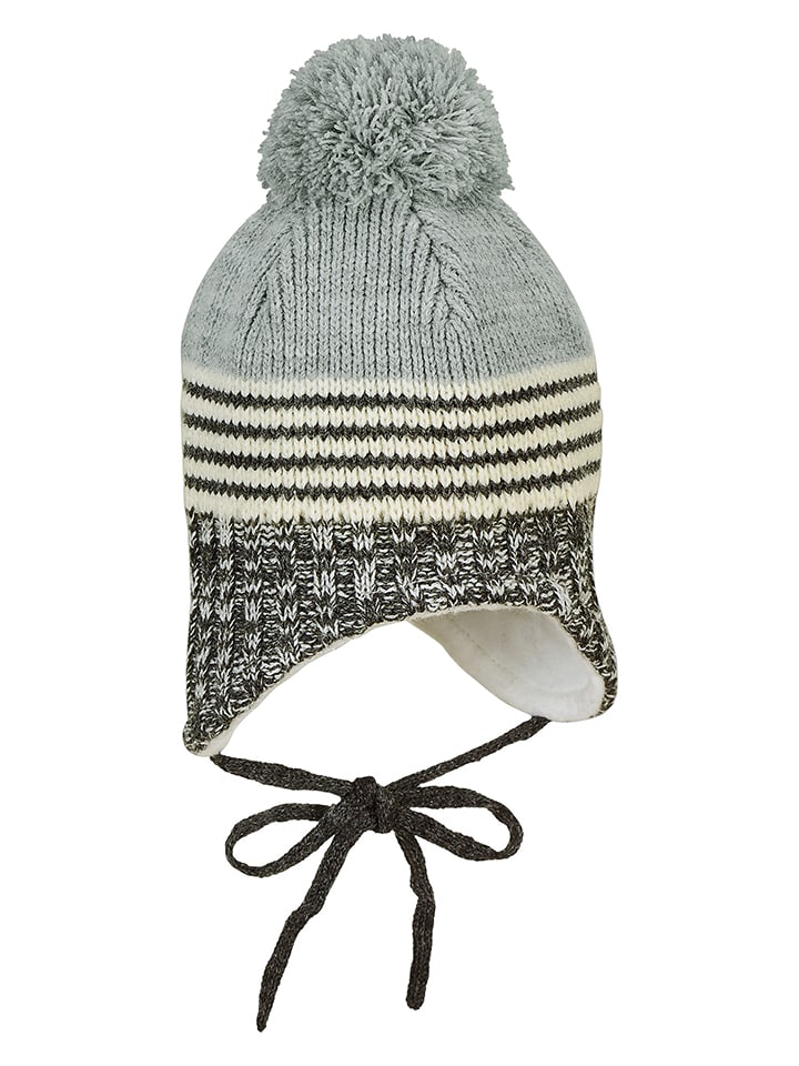 Strickmütze in Grau/ Beige