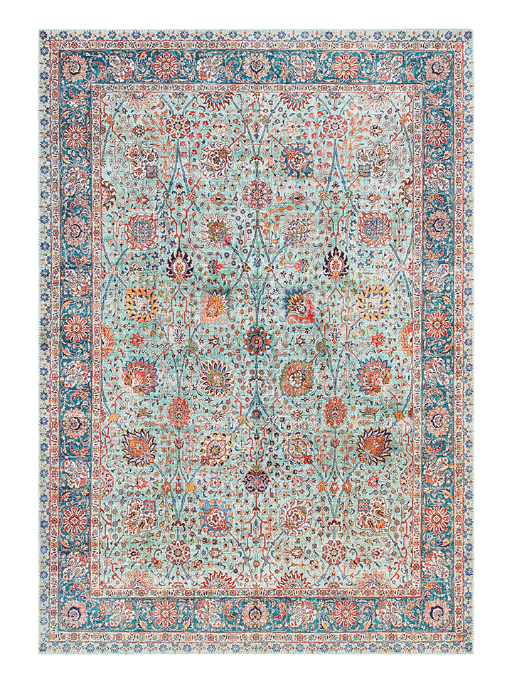 Kurzflor-Teppich "Mahal" in Hellblau/ Bunt