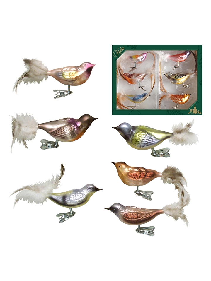 Kerstboomversiering "Wintervogels" meerkleurig - 6 stuks