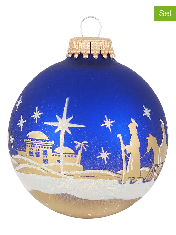 Krebs Glas Lauscha Kerstballen "Bethlehem" blauw 4 stuks Ø 7 cm