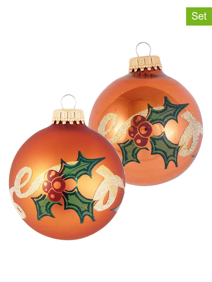 Krebs Glas Lauscha Kerstballen "Maretak" koperkleurig 4 stuks